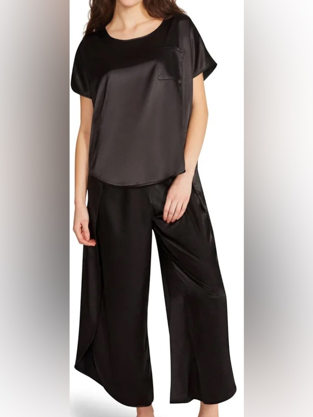 Wide-Leg Satin Set  in Black size M Pajamas Lounge wear